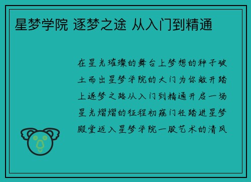星梦学院 逐梦之途 从入门到精通